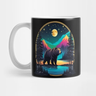 Grizzly Bear Standing Proud On A Lake With Starry Night Mug